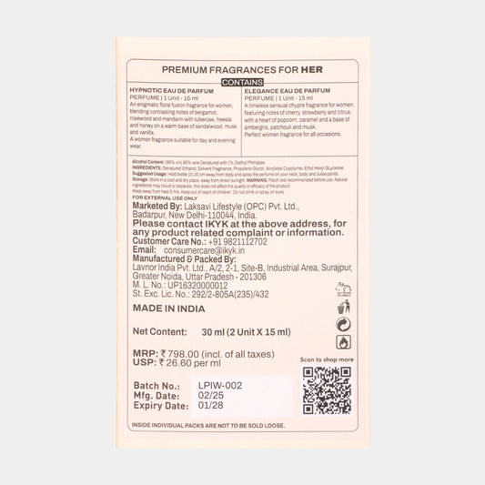 IKYK Perfumes Gift Set 2 * 15ml For HER – Premium Long Lasting EDP | HYPNOTIC | ELEGANCE