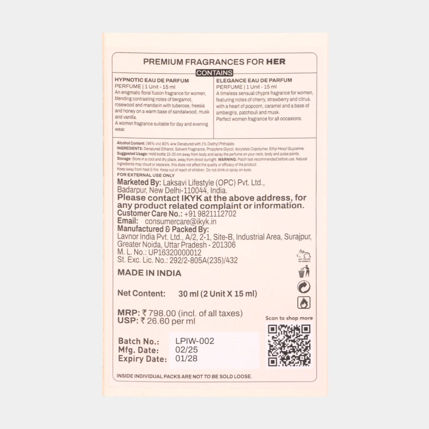 IKYK Perfumes Gift Set 2 * 15ml For HER – Premium Long Lasting EDP  | HYPNOTIC | ELEGANCE