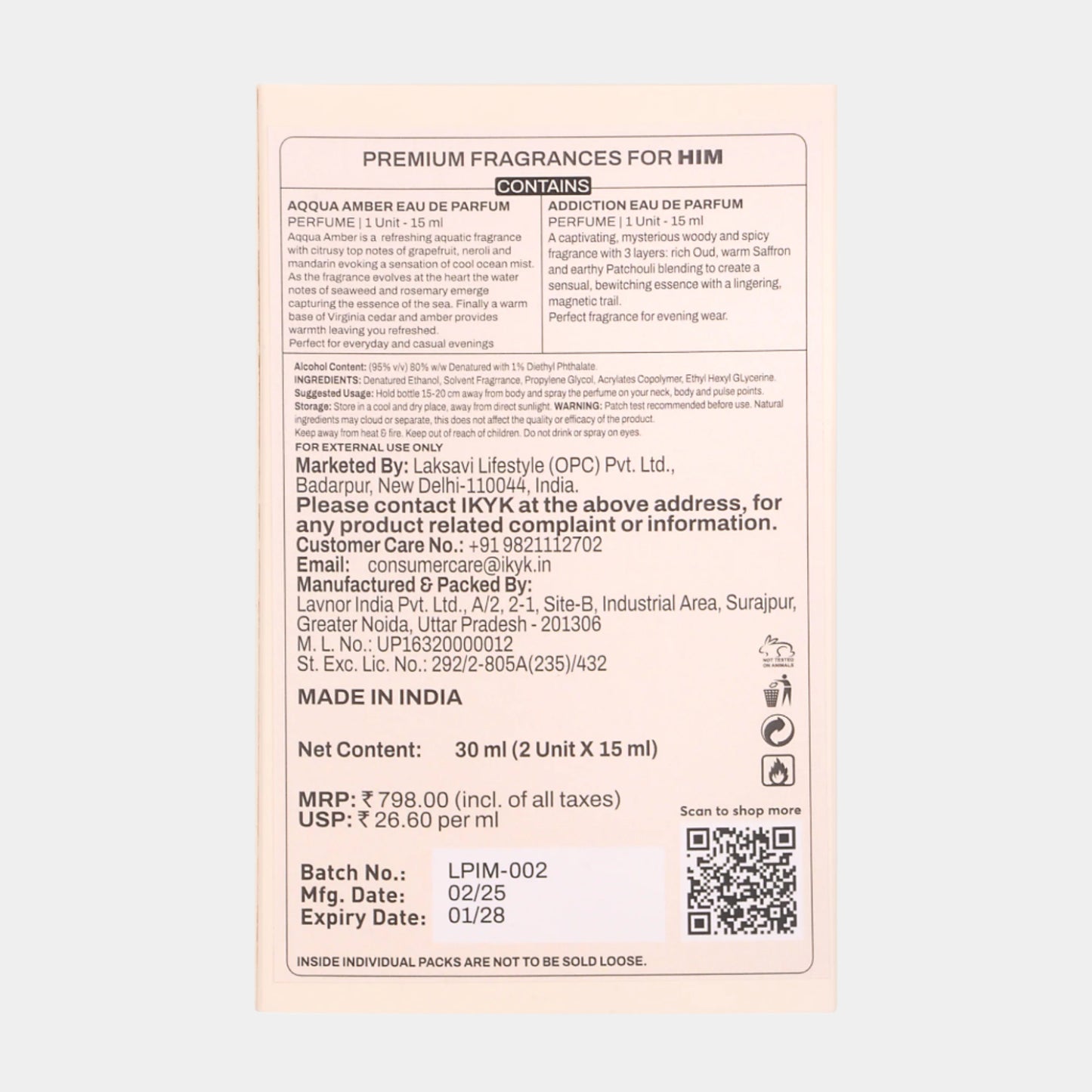 IKYK Perfumes Gift Set 2 * 15ml For HIM – Premium Long Lasting EDP | AQQUA AMBER & ADDICTION