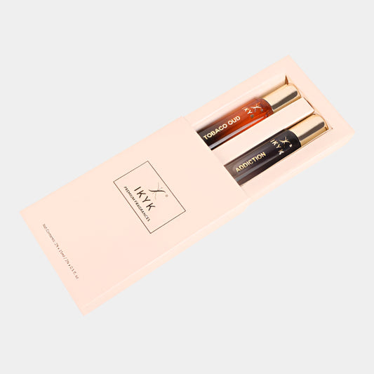 IKYK Perfumes Gift Set 2 * 15ml for HIM & HER – Premium Long Lasting EDP | TOBACO OUD & ADDICTION